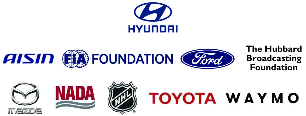 ASIRT Sponsors: Hyundai AISIN FIA Foundation Ford Hubbard Broadcasting Foundation Mazda NADA NHL Toyota Waymo among others